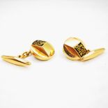 Portuguese vintage pair of 800 hallmarked gold cufflinks with enamel detail - total weight 6.2g