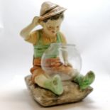 C1920's figure of a seated boy with a fishbowl. 47cm high x 34cm deep x 26cm across