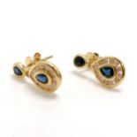 18ct gold sapphire (total = 4 pear shaped stones) & diamond (total = 24) earrings - total weight 4.