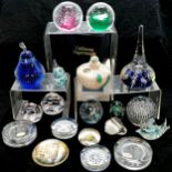 Qty of paperweights inc 2 x Caithness Inferno, Wedgwood, Guernsey bottle with stopper etc