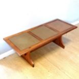 Mid 20th century mahogany coffee table with 3 x copper panels to the top 132cm wide x 53cm deep x