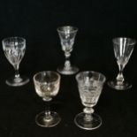 5 antique glasses tallest 13cm 6.5cm diameter foot rim Condition reportAll in good condition