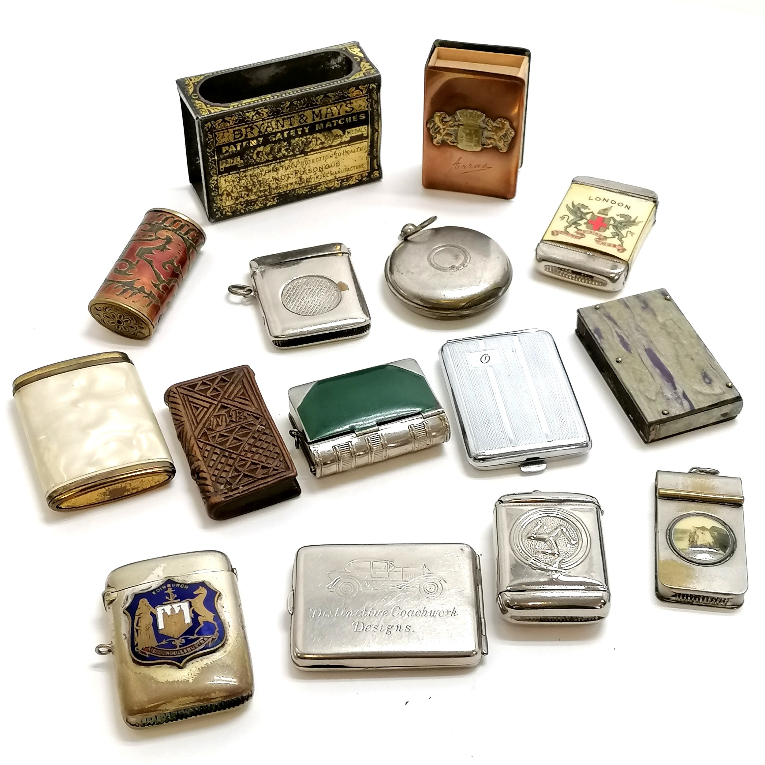 Quantity of novelty vestas & match box holders including metal Bryant & May's match box holder (