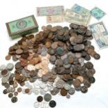 Collection of mostly GB coins inc silver t/w small qty of banknotes