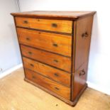 Antique camphor wood military campaign secretaire chest with brass inlaid detail with 5 drawers &