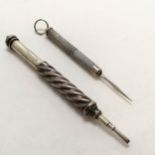 Silver propelling toothpick t/w silver propelling pencil by S.B & S Ltd (extended 10cm & missing