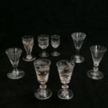 8 antique glasses inc pair of 10cm high liqueur glasses, 2 with folded foot rim T/W a toastmaster's