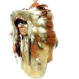 Authentic North American plains Indian headdress with bison bone & hand made beads decoration and