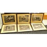 6 original c.1750 Hogarth framed mezzotints of horses inc a horse courser selling a nag by Thomas