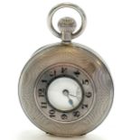 Gents silver cased half hunter pocket watch (runs) - 48mm case ~ for spares / repairs - WE CANNOT
