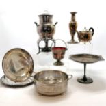 Qty of silver plated wares inc tazza, serving platters, samovar - all slight a/f & ruby glass