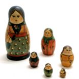 Set of 6 antique Russian nesting Matryoshka dolls / Babushka dolls, carved wood and hand painted,