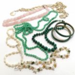 Qty of natural stone necklaces inc rose quartz, malachite, Peking glass, mother of pearl + 2
