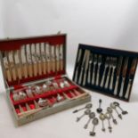 Cased set of cutlery T/W a part set of fruit knives and forks with mother of pearl handles