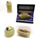 4 mid century green agate Ronson table lighters, 1 boxed. tallest 12cm high Condition reportboth