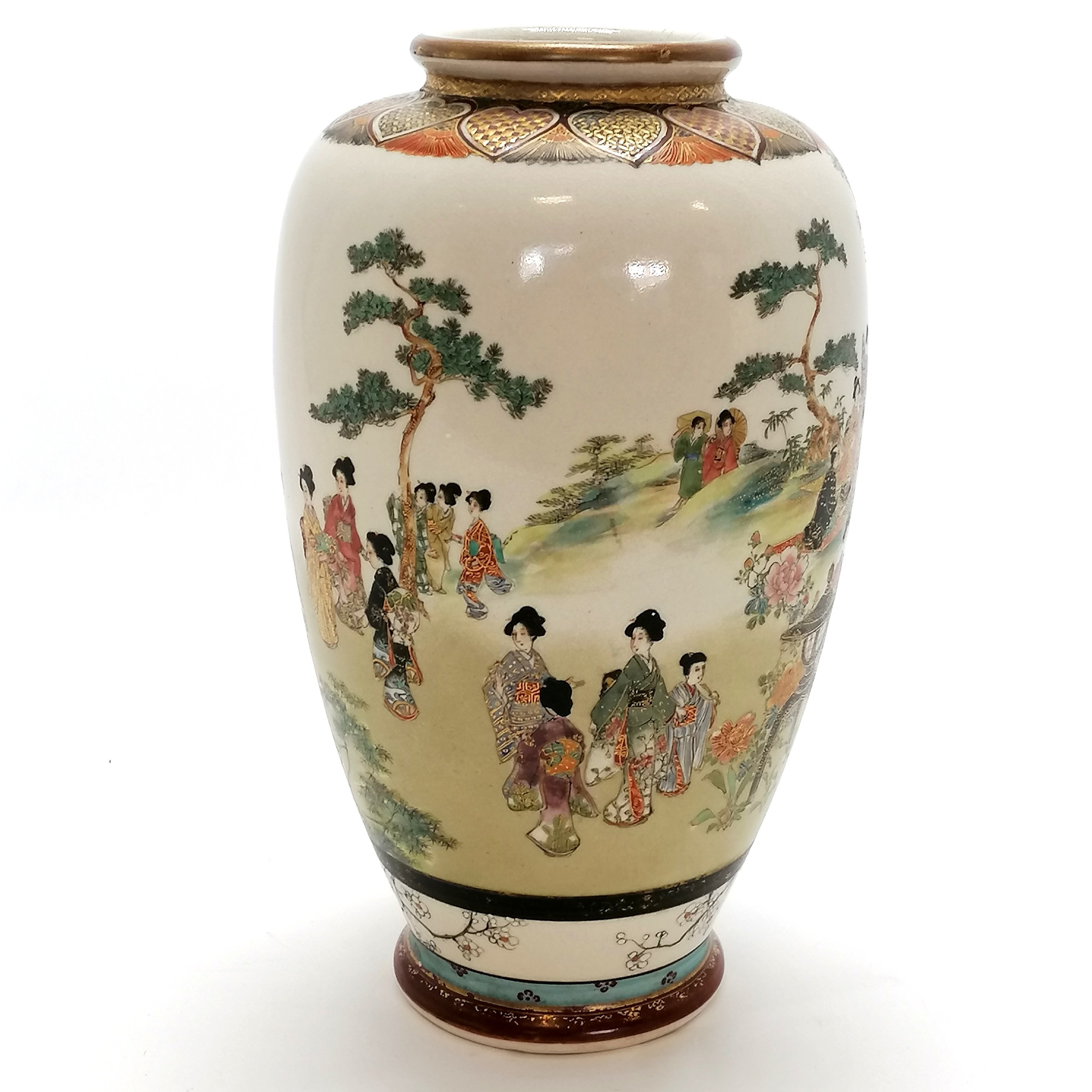 Oriental Antique Japanese satsuma hand decorated vase with character marks to base - 22cm high - Image 3 of 6