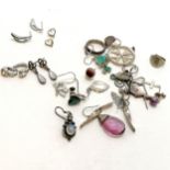 Quantity of silver jewellery incl 4 pairs of earrings, 2 diamond set T/W a quantity of mostly odd