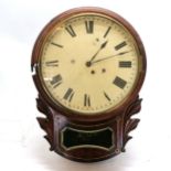 Mahogany drop dial wall clock with fusee movement & sun face pendulum - 36cm diameter x 50cm