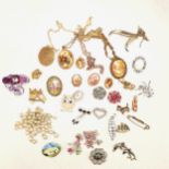 Qty of costume jewellery brooches inc owls, dolphin etc - SOLD ON BEHALF OF THE NEW BREAST CANCER