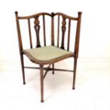 Art Nouveau mahogany corner chair Condition report1 slat has an old repair