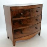 Antique mahogany bow front table top cabinet in the form of a 2 over 2 chest of drawers - 42cm