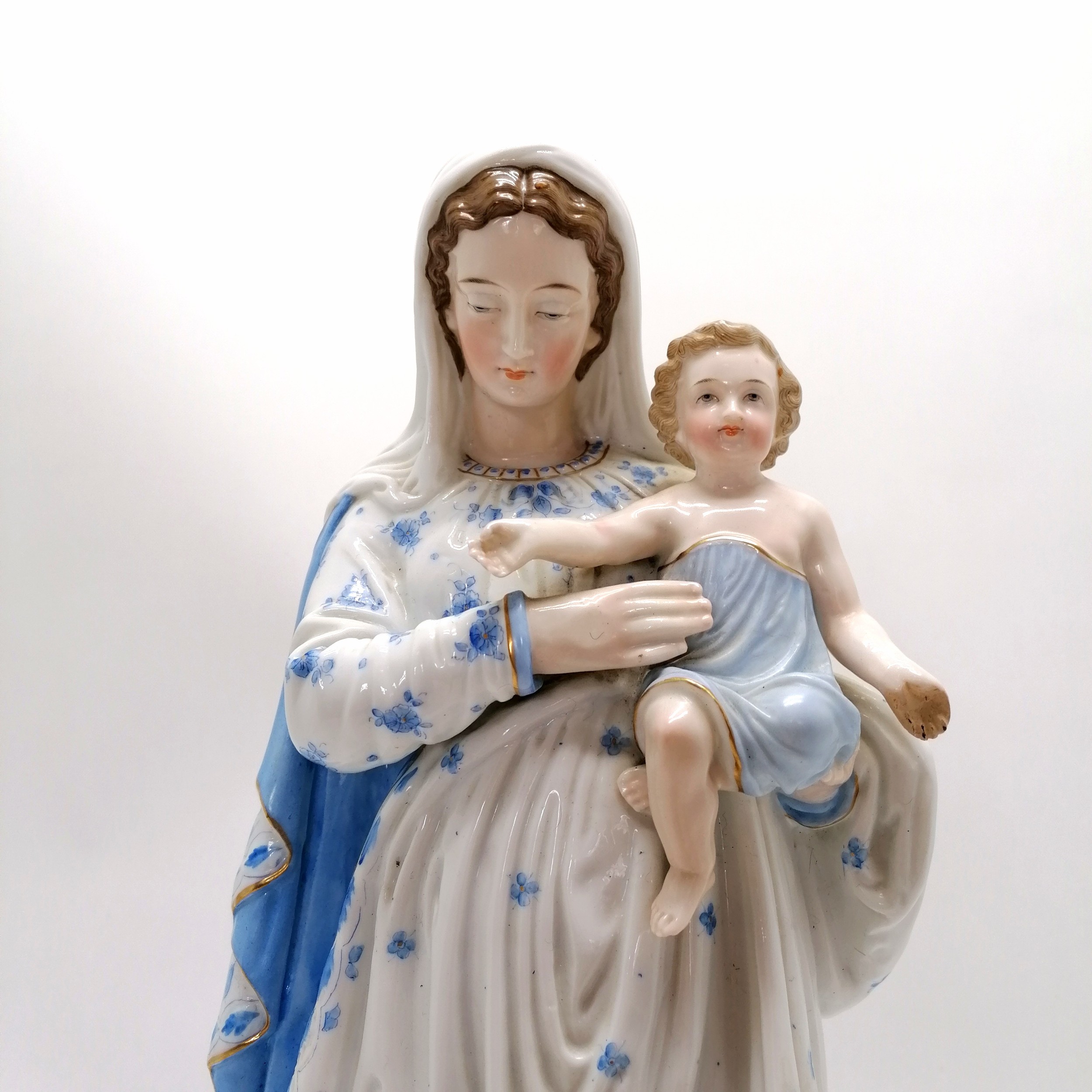 Continental large Madonna and child hand painted figurine - 51cm high Condition reportRestoration to - Image 6 of 6