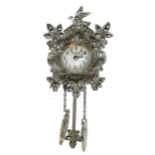 Unusual sterling silver cased novelty cuckoo clock brooch watch set with marcasite & with a manual