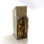 Victorian novelty vesta/ match safe of toilet, lavatory. The front opens to show a man seated on the