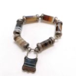 Antique banded agate & unmarked silver bracelet with agate set engraved padlock clasp