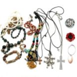 Qty of costume jewellery inc cross made from nails, Eastern necklace, goldstone necklace etc -