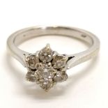 18ct hallmarked (marks rubbed) white gold diamond (7) cluster ring - size J½ & total weight 2.9g