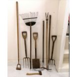 7 wooden handled garden tools etc