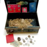 Large qty of mostly GB pennies + few other odd coins in a large metal tin