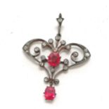 Antique Art Nouveau pendant set with rubies & diamonds - 4.5cm drop