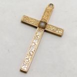 Antique 18ct marked gold engraved cross set with a pearl - 4cm deep & 5.4g total weight - SOLD ON