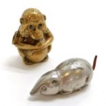 2 antique novelty vesta/ match safe cases 1 as a mouse / shrew with a leather tail and the other a
