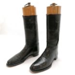 Pair of black Cavalry boots with original antique trees. 42cm high Condition reportsplits to 2 seams