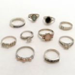 10 x silver stone set rings (1 a/f) - total weight 32.5g