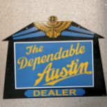 The Dependable Austin Dealer double sided blue, yellow and black contemporary enamel sign. 70cm wide