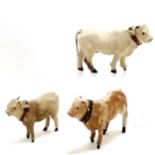 3 antique fur covered toy cattle/cows largest 14cm long x 10cm high Condition reportSome wear to the