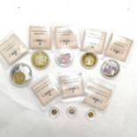 3 x 14ct 0.5g coins t/w 5 x commemorative tokens