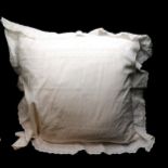 Large antique square white linen cushion with feather insert