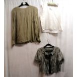 Armani grey stripe top, Max Mara grey long sleeve top and a white sleeveless top all size small