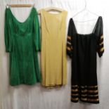 1960's green velvet dress & gold lurex dress T/w black and brown dress