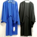 2 1980's Condici dress & batwing style jacket outfit, blue size 14, black size 18