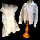 Antique small girls voile dress with a satin petticoat T/W a childs hand stitched fine linen shirt