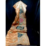 Antique gold silk ethnic embroiderd runner with gold and silver thread work. 180cm x 46cm. in good