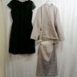 Max Mara silver jacket and skirt suit T/W a Hobbs black silk dress. size small