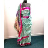 Vintage antique silk sari style costume in turquoise and magenta