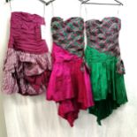 3 1980's strapless silk evening dresses by John Marks. green size 12 others size 14